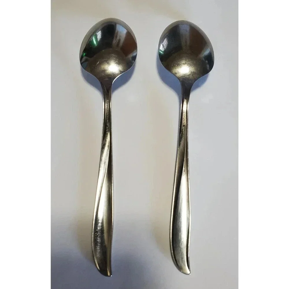 2 Pcs Twin Star by Oneida Community Stainless Steel Solid Large Serving Spoon